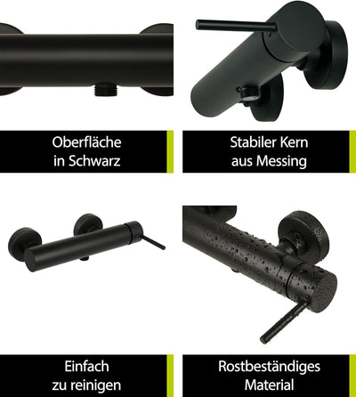 'aquaSu® Duscharmatur in schwarz Lago 2.0 | Wasserhahn Dusche | Armatur für Brause | Einhebelmischer