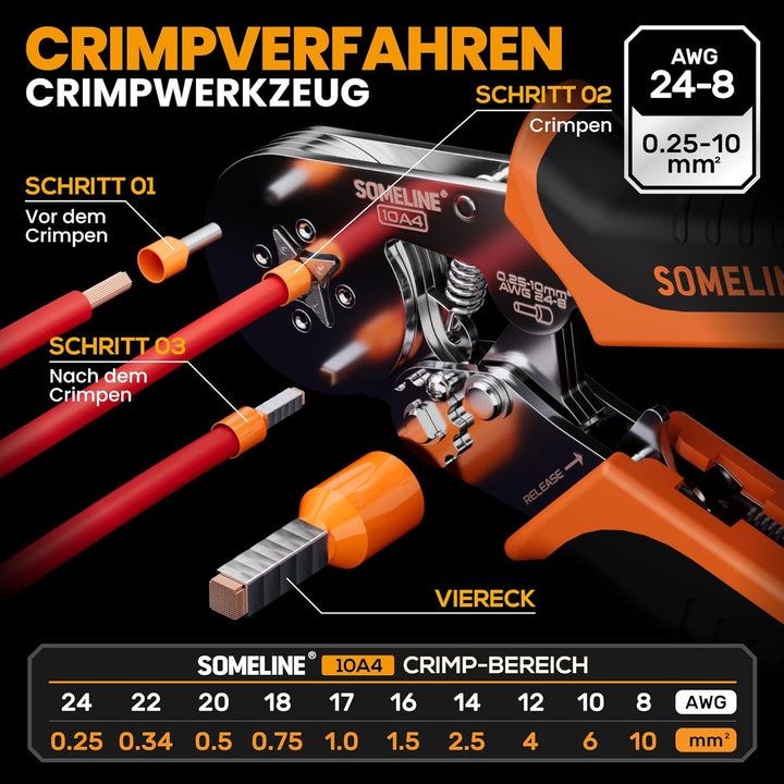 SOMELINE® Crimpzange Aderendhülsen Set, 0,25–10mm² Aderendhülsenzange, mit 18 Arten Isoliert und Nic