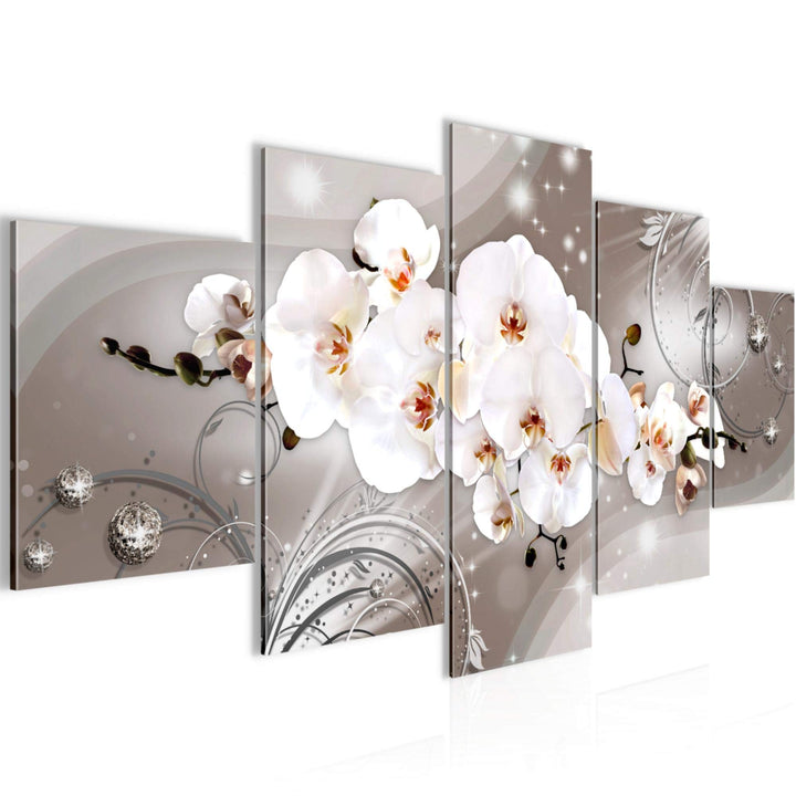 Runa Art Wandbilder Blumen Orchidee 5 Teilig Bild auf Vlies Leinwand Deko Wohnzimmer Abstrakt Beige