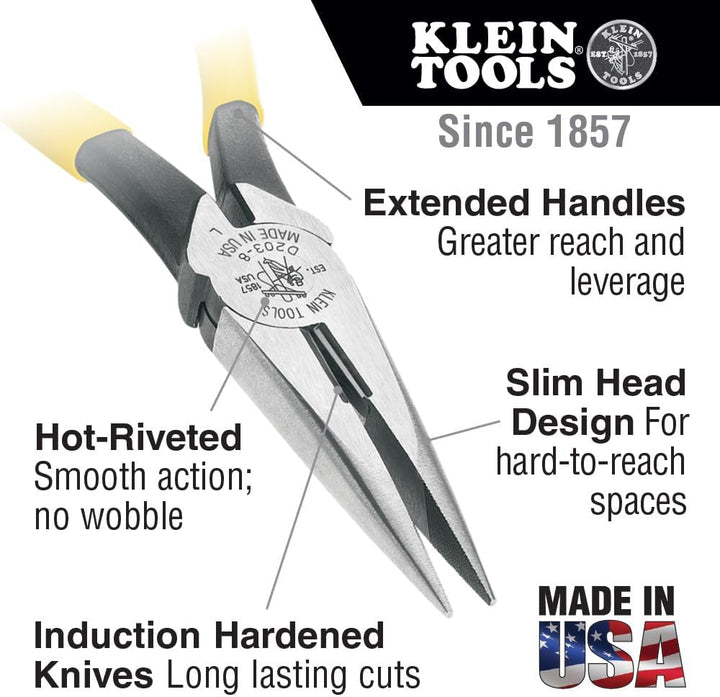 KLEIN TOOLS Isolierte Spitzzange mit Seitenschneider 214 mm, Seitenschneider