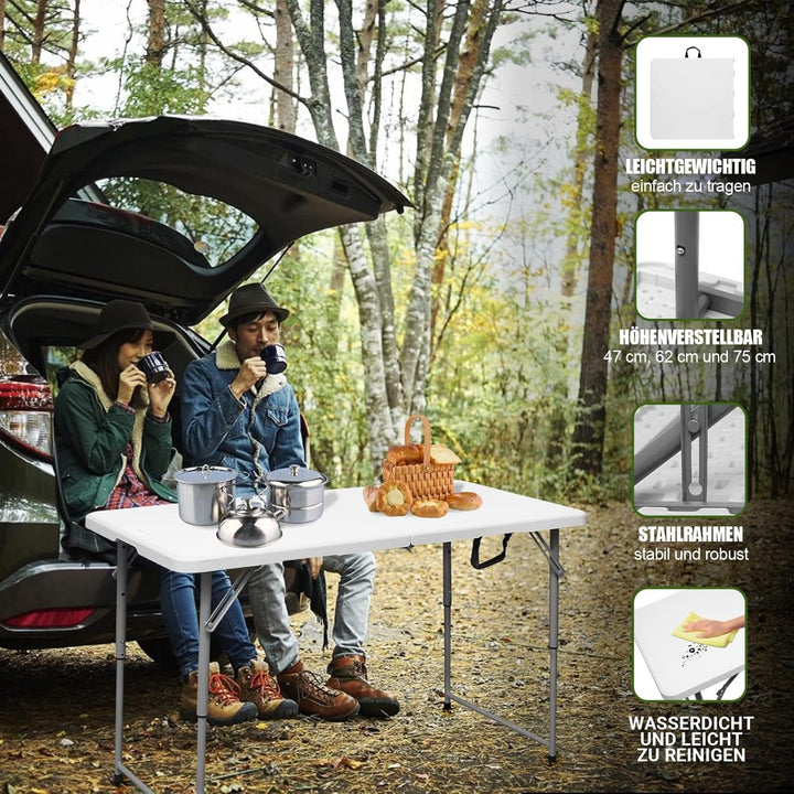 Klapptisch 120 cm tragbar, höhenverstellbar Campingtisch, Gartentisch Esstisch Partytisch klappbar f