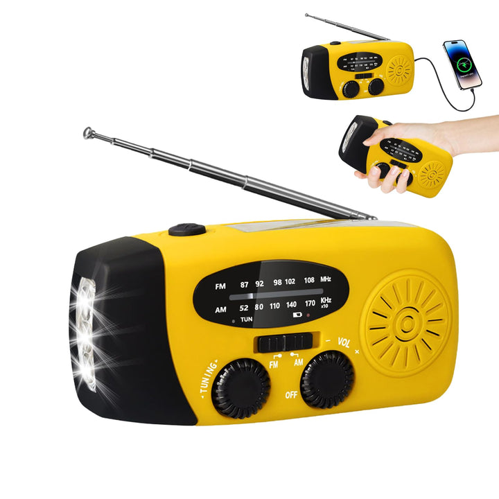 Notfall-Solarradio, Notfallradio Kurbel &amp; Solar – 3 Ladearten (USB-C/Kurbel/Solar) 2000mAh Kurbelrad
