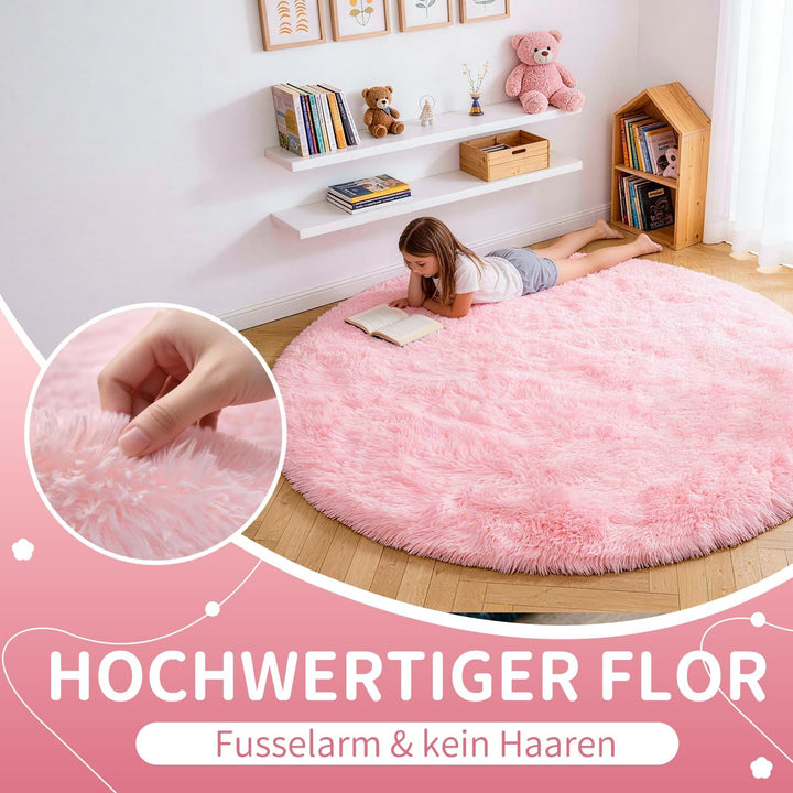 VOFUSHON Schlafzimmer Shaggy Plüsch runden Teppich Bunte Batik Faux Flauschiger Samt Moderne Innente