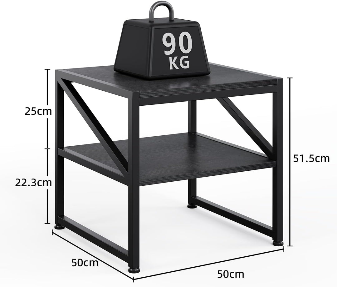 Beistelltisch Wohnzimmer 50x50x51,5 cm, Couchtisch mit 2 Ebenen bis 90 kg belastbar, Industrie-Desig