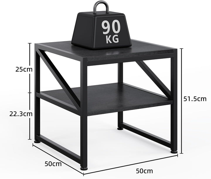 Beistelltisch Wohnzimmer 50x50x51,5 cm, Couchtisch mit 2 Ebenen bis 90 kg belastbar, Industrie-Desig