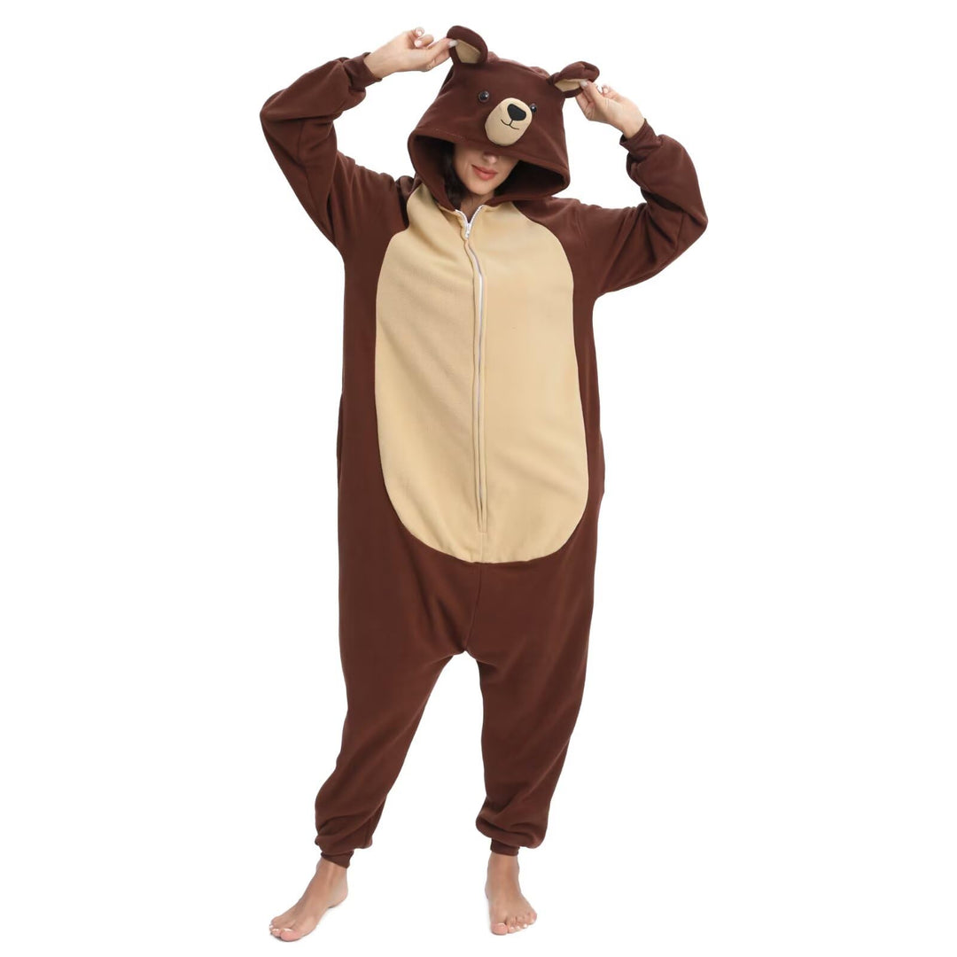 LABULA Onesie Tier Erwachsene Unisex Tieroutfit Cosplay Pyjamas Karneval kostüm M Braunbär, M Braunb