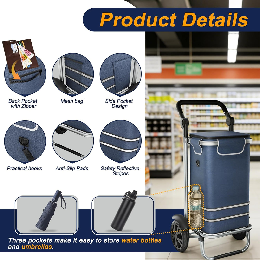 UISEBRT 3in1 Einkaufstrolley klappbar mit 56L gross Volumen,Multifunktionaler Einkaufsroller mit Küh