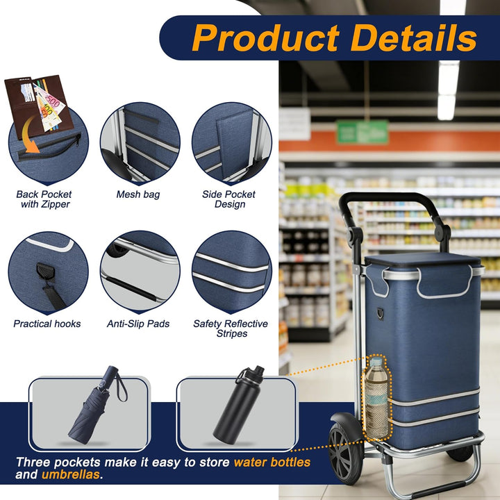 UISEBRT 3in1 Einkaufstrolley klappbar mit 56L gross Volumen,Multifunktionaler Einkaufsroller mit Küh