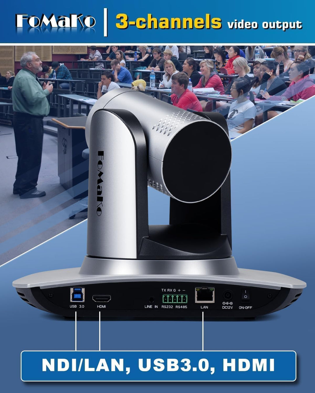 FoMaKo NDI HX3 PTZ Kamera Set, 20x Optischer Zoom KI-Auto-Tracking, mit HDMI/USB3.0/LAN(PoE), für Yo