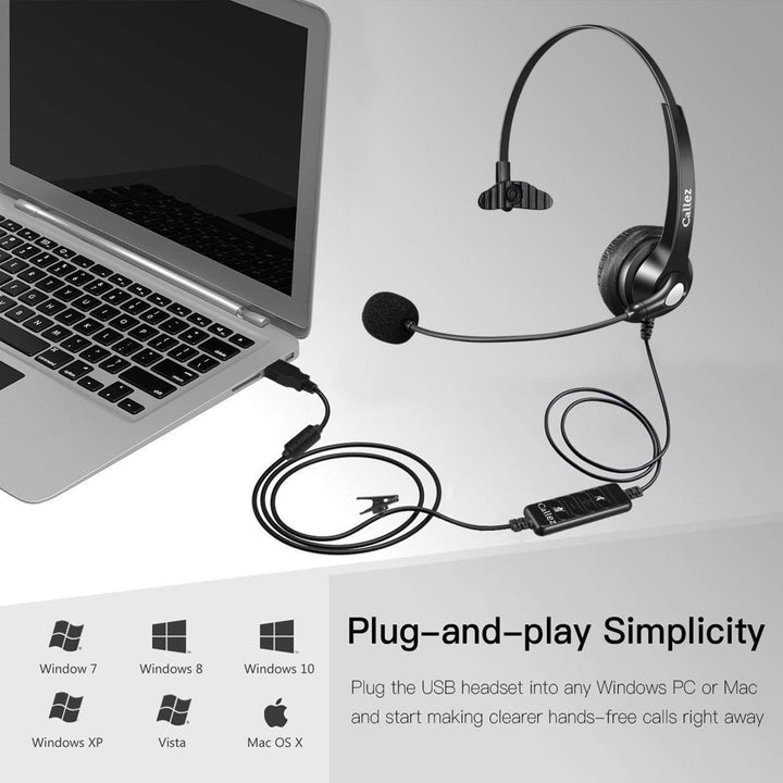 Callez USB Headset PC für Business UC Skype Lync SoftPhone Call Center Office, PC Kopfhörer mit Mikr