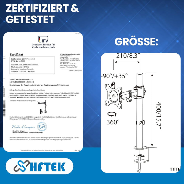 HFTEK - HF27DB - Monitor TV Tisch-Halterung Halter Bildschirmhalterung Neigbar Schwenkbar Monitorarm
