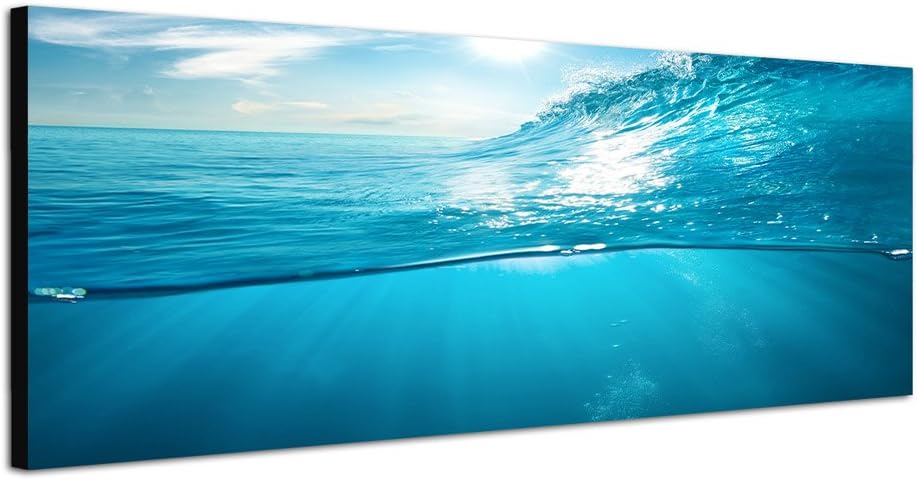 Paul Sinus Art Panoramabild auf Leinwand und Keilrahmen 150x50cm Meer Unterwasser Welle Sonnenlicht