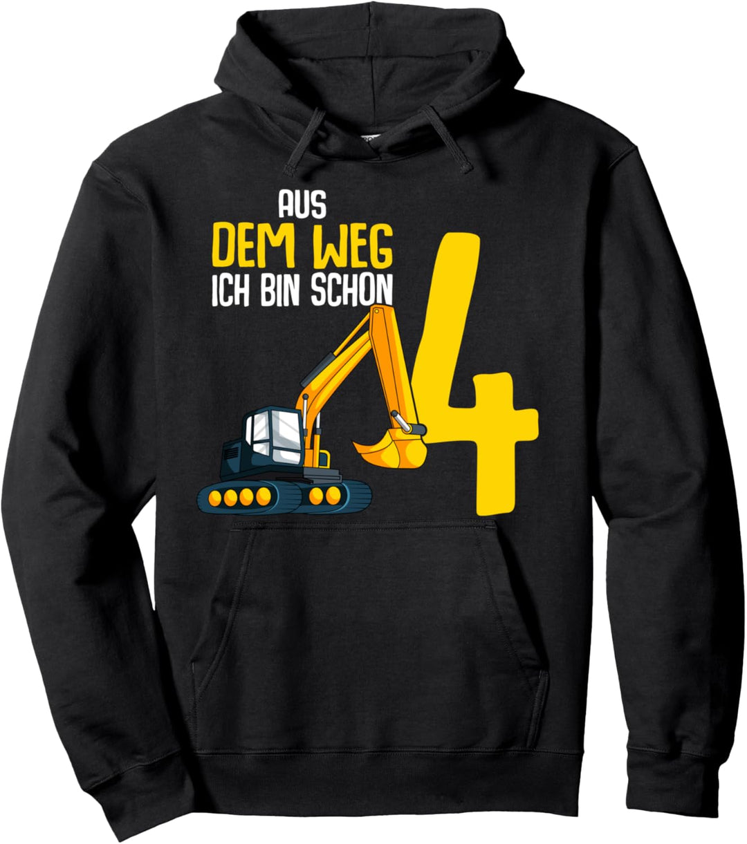4. Geburtstag Bagger Baggerfahrer 4 Jahre Kinder Junge Pullover Hoodie