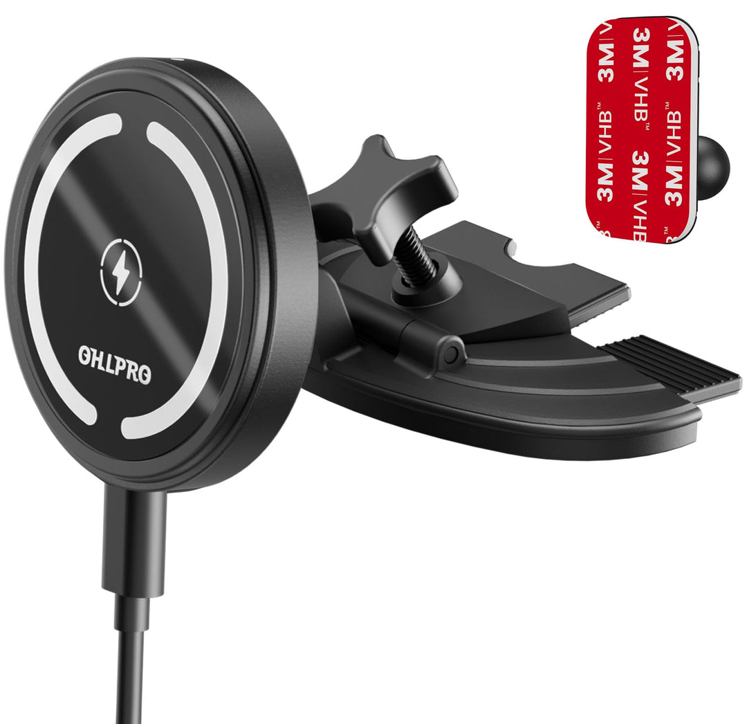 OHLPRO Magsafe Handyhalterung CD Schlitz Auto, Magnetische Autohalterung mit 15W Schnellladen, 360°