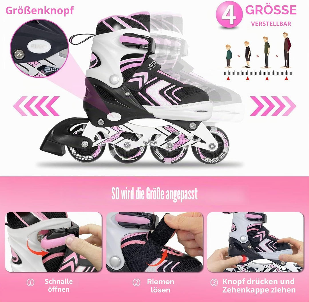 Nattork Inliner für Kinder Verstellbare Inline Skates, 4 Grössen Kinder Inline Roller Skates mit Bel