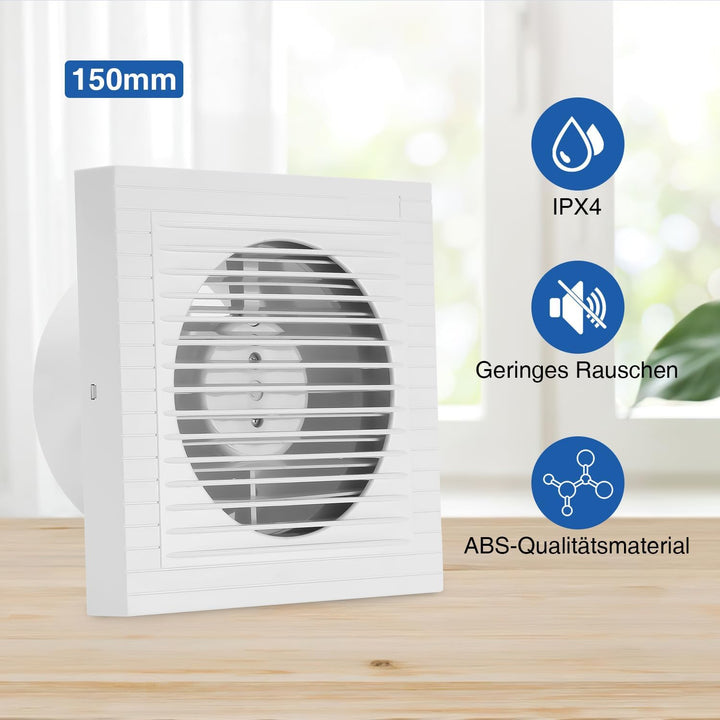 150mm Leiser Badlüfter, 320m³/h 21W, Plug-and-Play Badventilator, 150mm