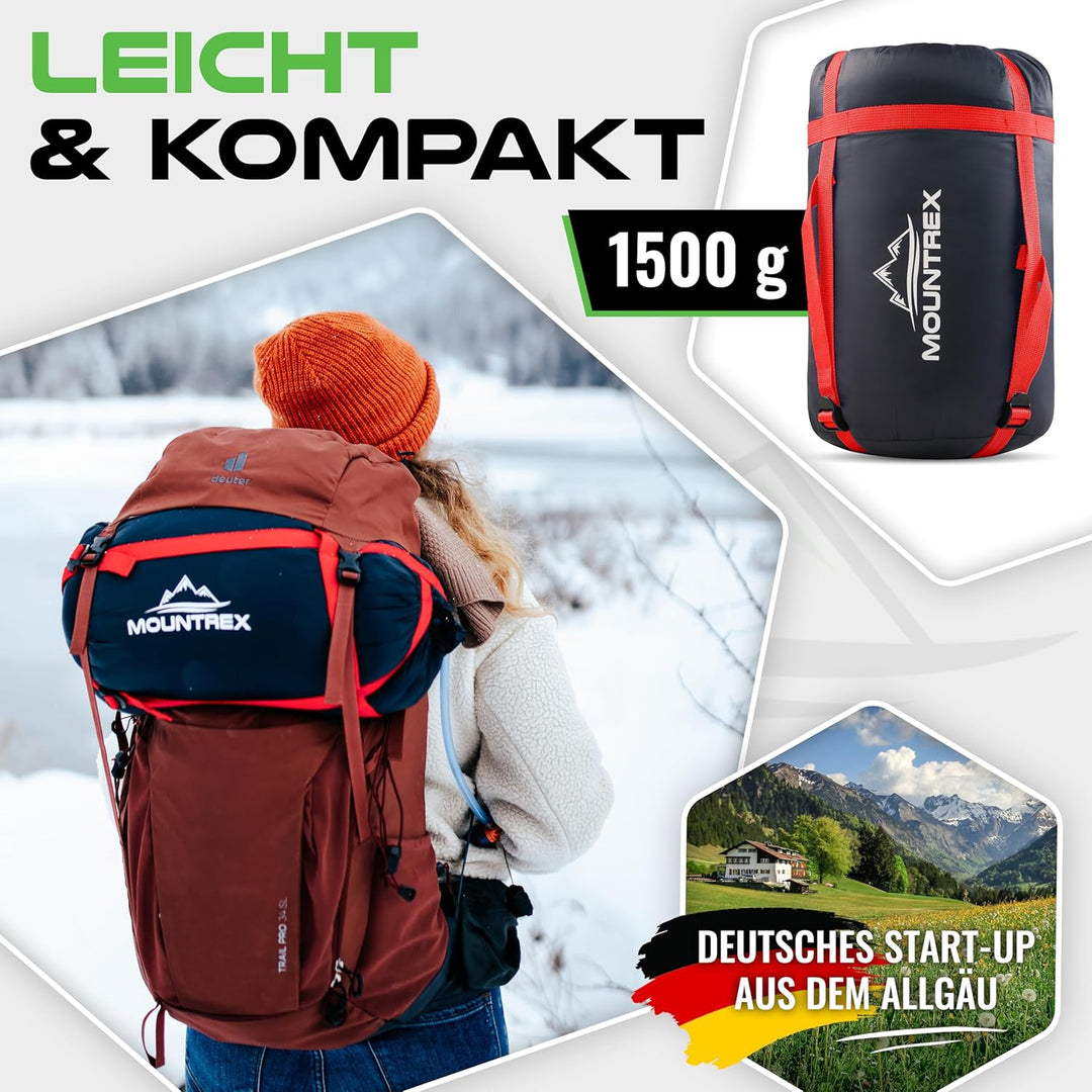 MOUNTREX® Schlafsack - Kleines Packmass & Ultraleicht (760g/1500g) - Outdoor Sommerschlafsack (100GS