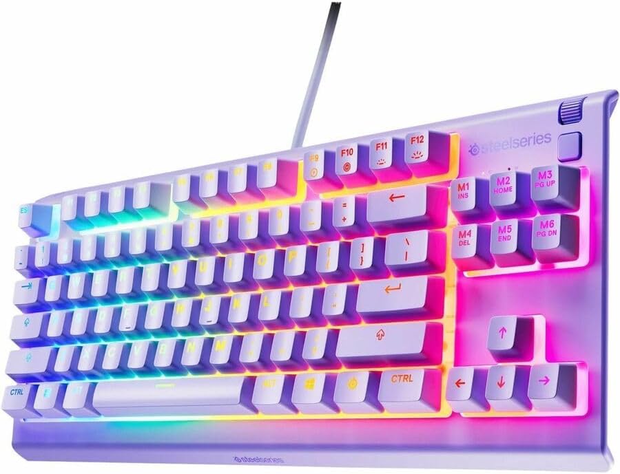 SteelSeries Apex 3 TKL Lavender RGB Gaming-Tastatur – Tenkeyless kompakter Formfaktor – 8-Zonen-RGB-
