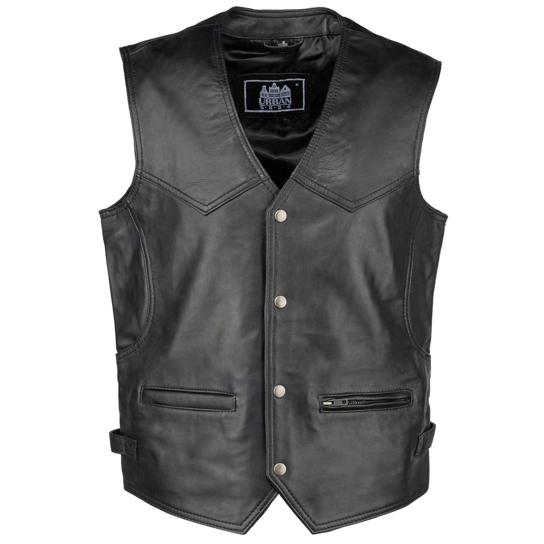 URBAN 5884 Bikergilet aus echtem Leder, bequemes Schafsfell, Bikergilet mit Knopfverschluss M Schwar