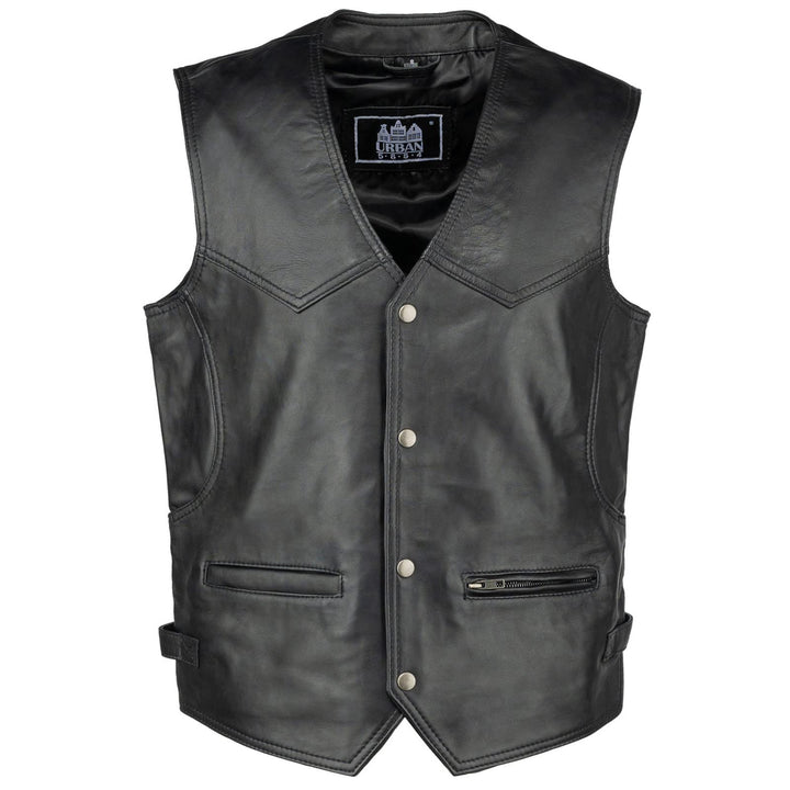 URBAN 5884 Bikergilet aus echtem Leder, bequemes Schafsfell, Bikergilet mit Knopfverschluss M Schwar