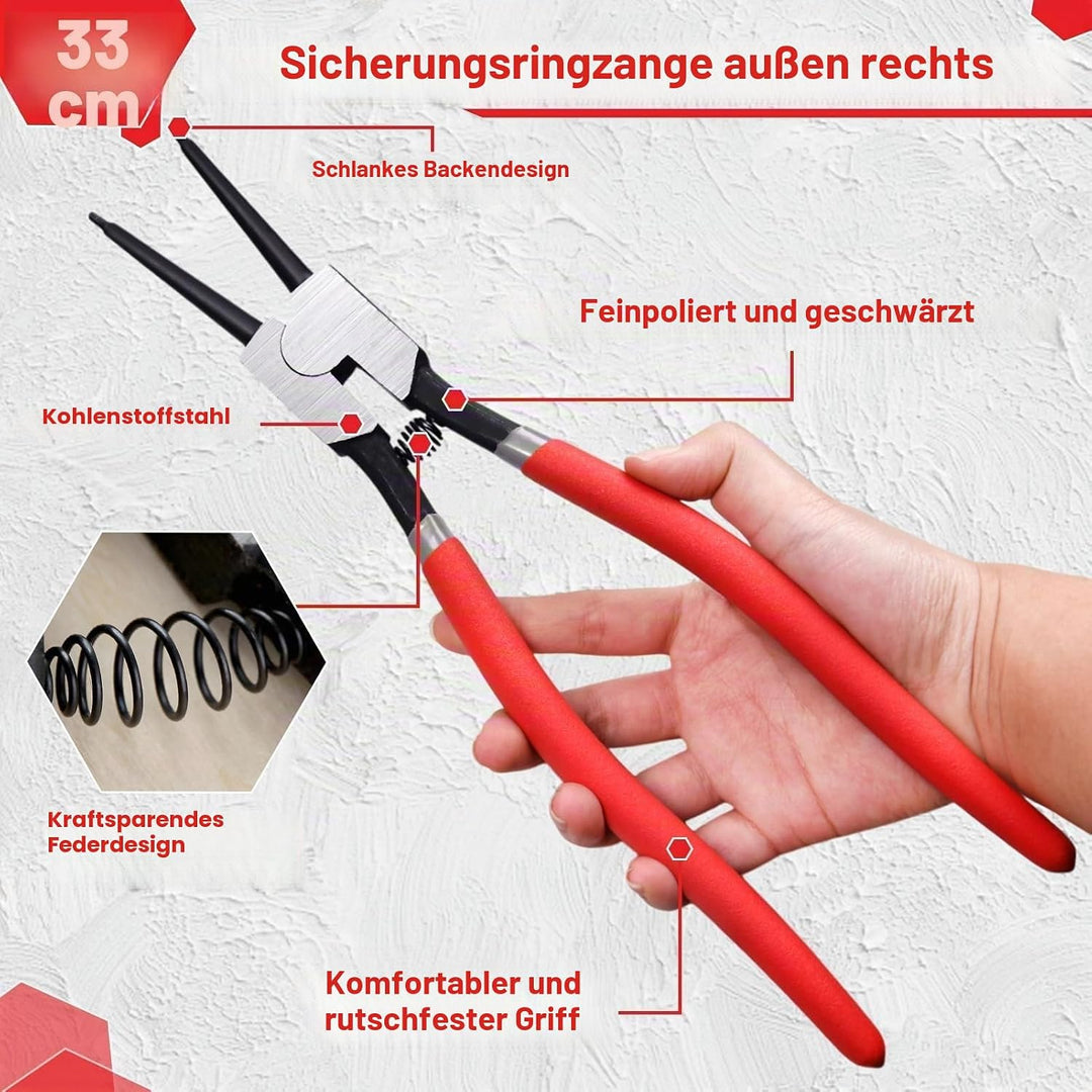 LEONTOOL Sprengringzange, 33 cm, strapazierfähig, externe Sicherungsringzange, gerade Backenspitze,
