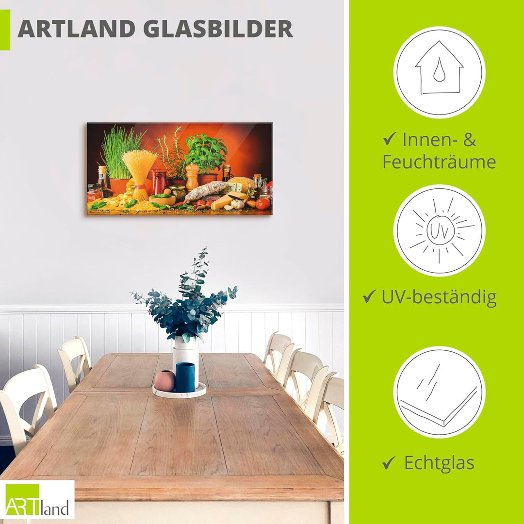 ARTland Glasbilder Wandbild Glas Bild einteilig 50x50 cm Quadratisch Italien Pasta Nudeln Lebensmitt