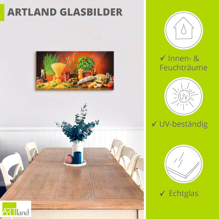 ARTland Glasbilder Wandbild Glas Bild einteilig 50x50 cm Quadratisch Italien Pasta Nudeln Lebensmitt