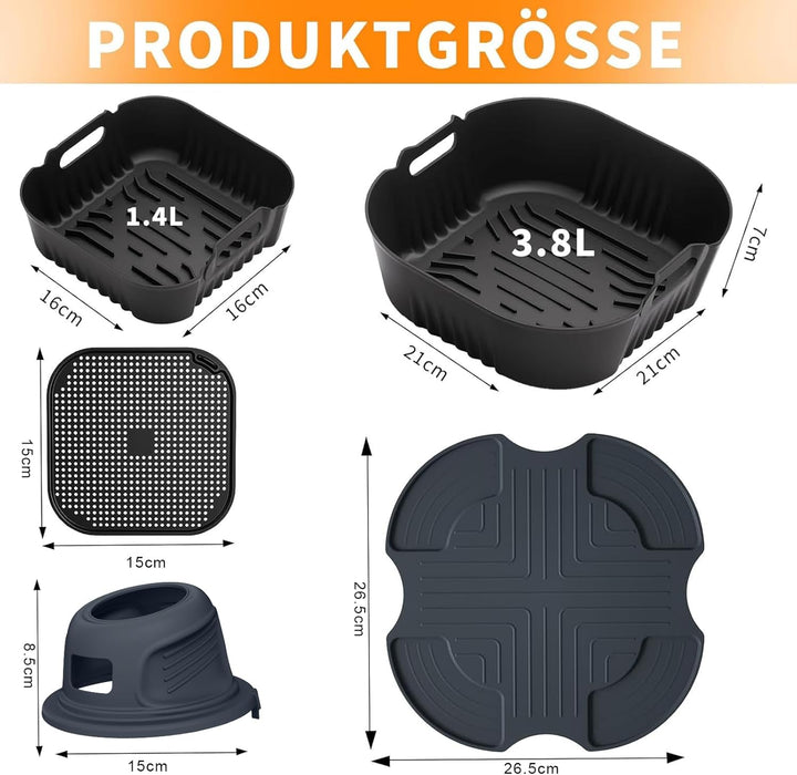 Airfryer Zubehör für Ninja CRISPi 2 Stück Silikonform+ Spritzschutz + Silikonmatten + Heissluftfritt