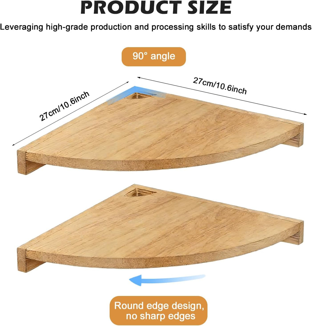 BYZESTY Eckregal Hängend 2er Set, 27,5 cm Eckregal Holz, Wandregal Eiche Massiv, Wandregal Holz für