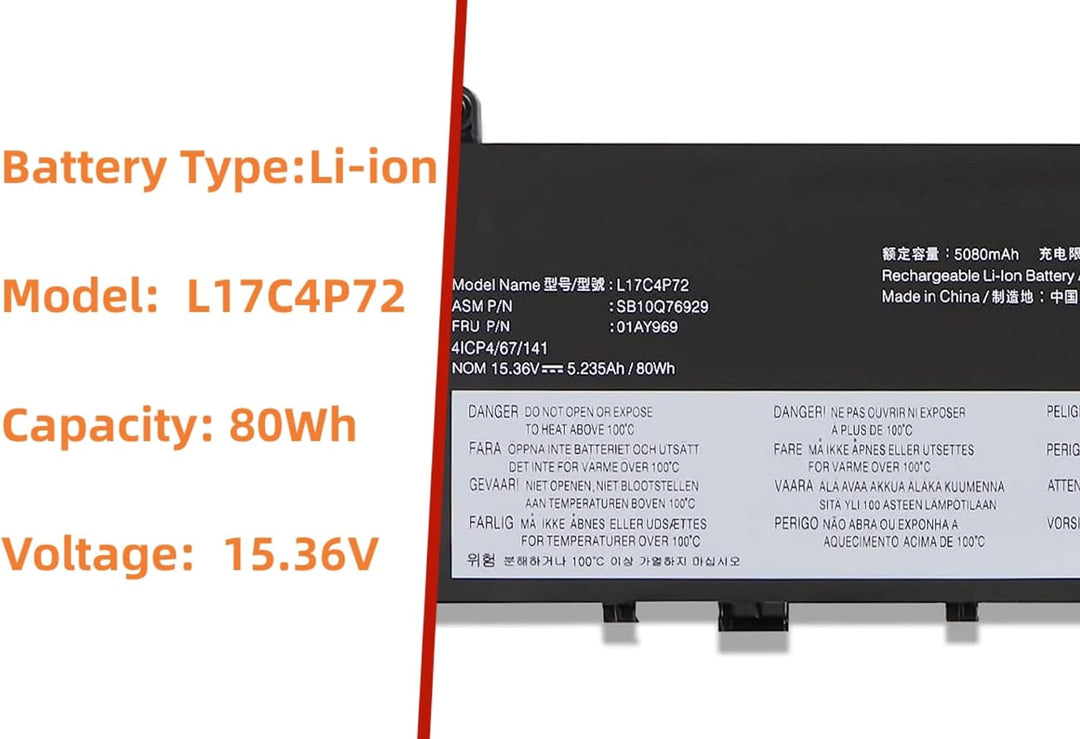PUGASR L17C4P72 01AY969 Laptop Akku Kompatibel mit Lenovo ThinkPad X1 Extreme 1st /2nd Gen ThinkPad