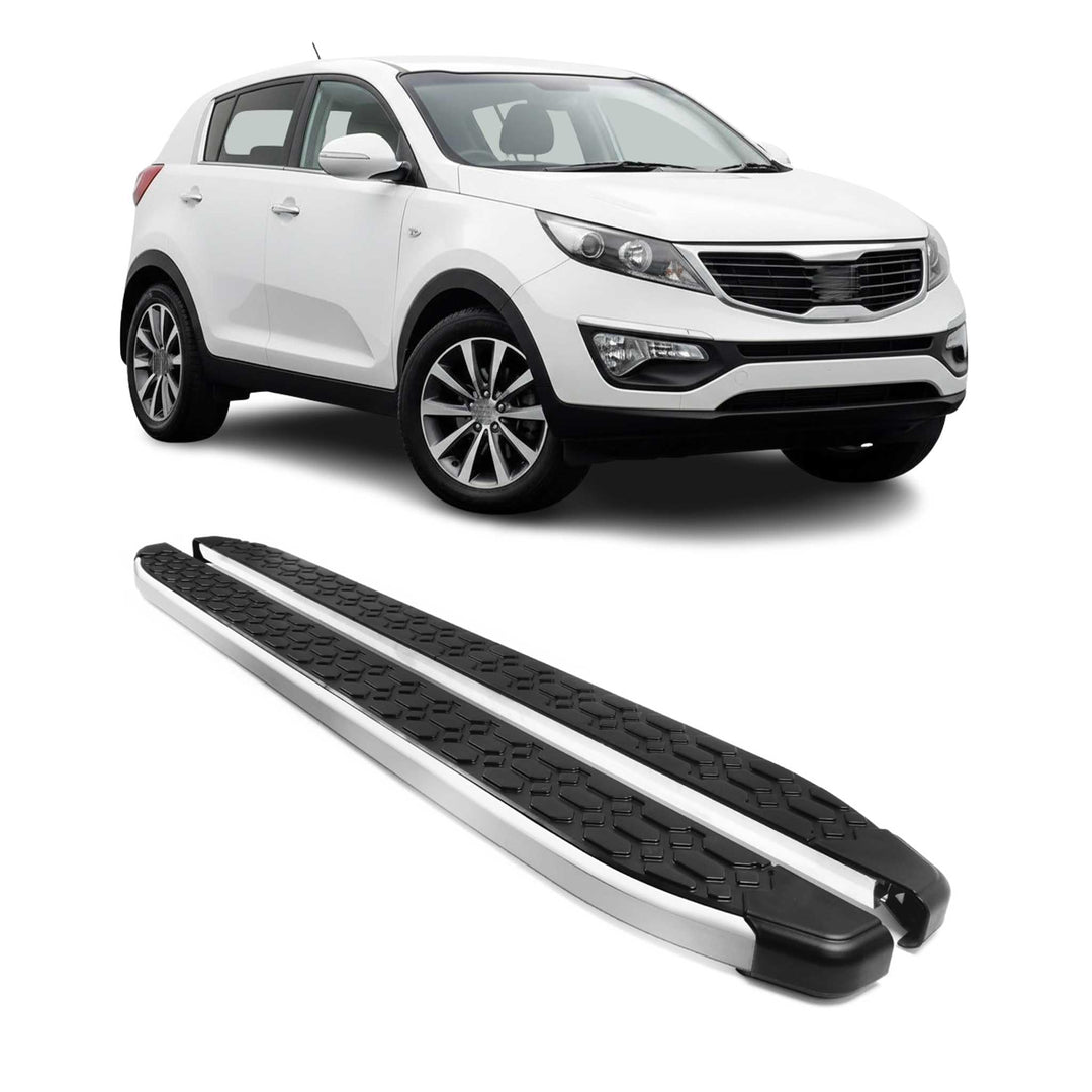 OMAC Alu Trittbretter Seitenschweller kompatibel mit Kia Sportage 2010-2015 Schwarz Silber BLACKLINE