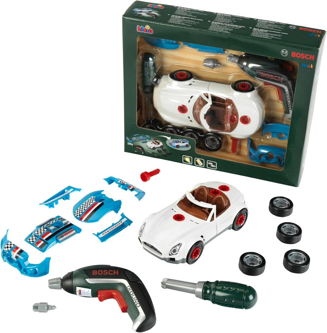 Theo Klein 8630 Bosch Car Tuning-Set | Zerlegbares Auto mit Tuning Zubehör | Mit batteriebetriebenem