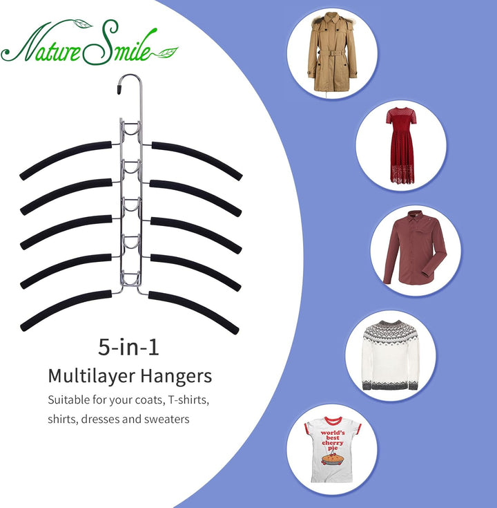 Nature Smile 2 Stück 5-in-1 Anti-Rutsch-Kleiderbügel aus Metall, mehrschichtige Kleiderständer, stra