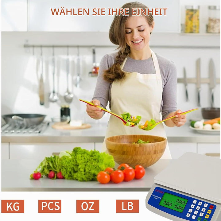 Waage Digital 30kg GrossE KüChenwaage Obstwaage mit 3 Einheiten Konvertierung lcd Display und tara F