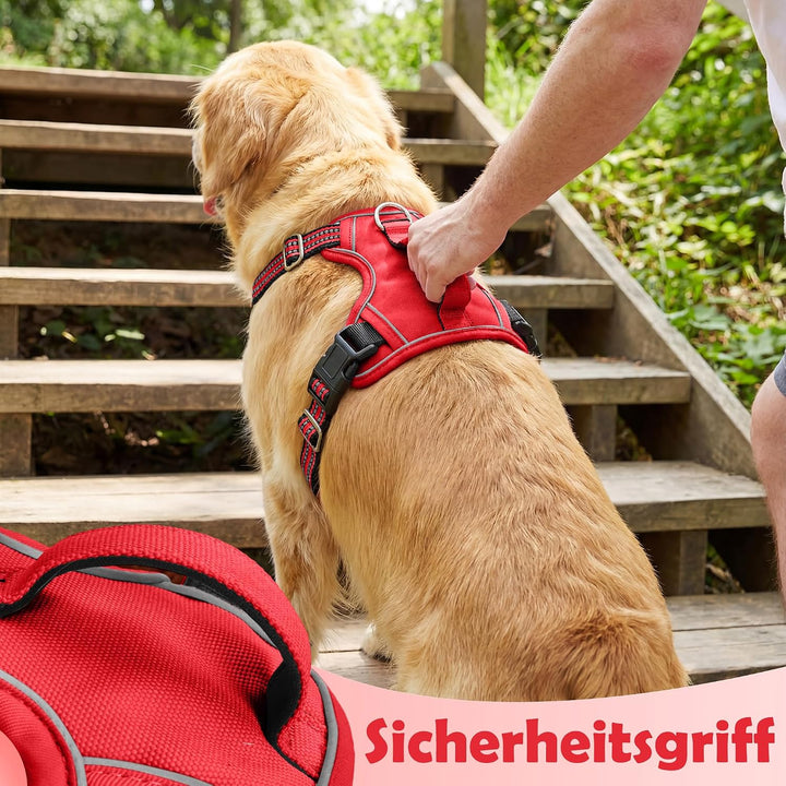 Funfox Hundegeschirr Mittelgrosse Hunde [M] - Verstellbares Anti-Zug Brustgeschirr mit Griff &amp; Refle
