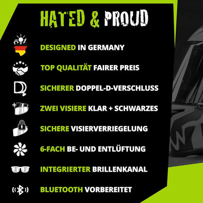 Broken Head Hated and Proud - Motorrad-Helm incl. schwarzem Visier - der Helm für Dein Naked-Bike, D