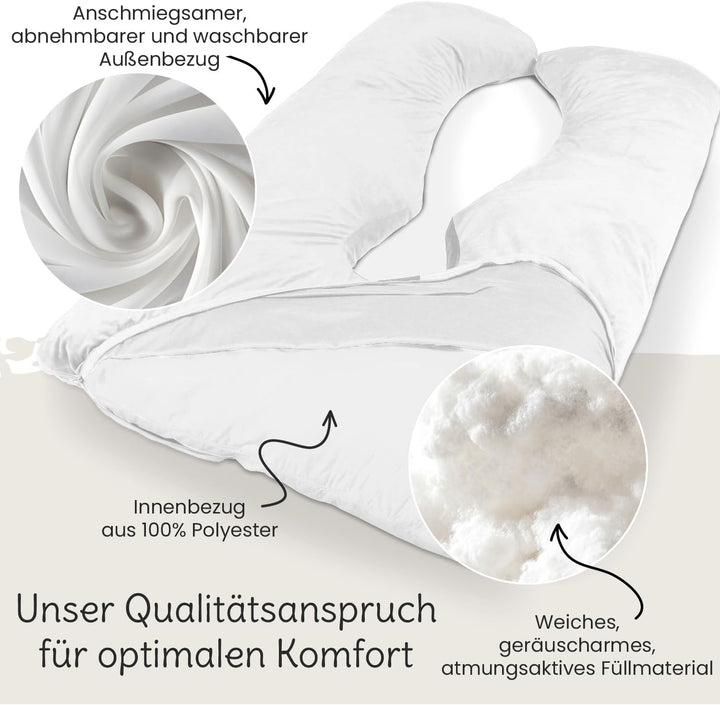 maxVitalis Schwangerschaftskissen in ergonomischer U Form, Stilkissen mit abnehmbarem und waschbarem
