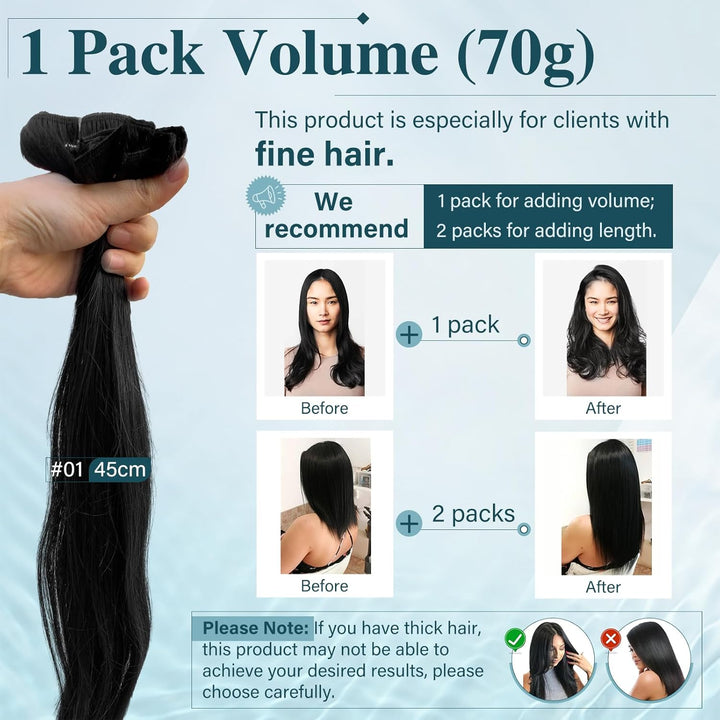 Elailite Clip in Extensions Echthaar, 5 Pcs Remy Haarverlängerung mit 12 Clips, 55cm-75g Glattes Haa