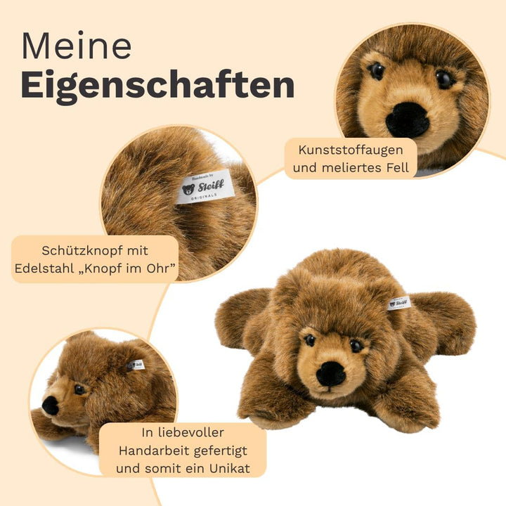 Steiff 070037 45 liegend Urs Braunbär, BRAUN MELIERT, 45 cm, Braun Meliert