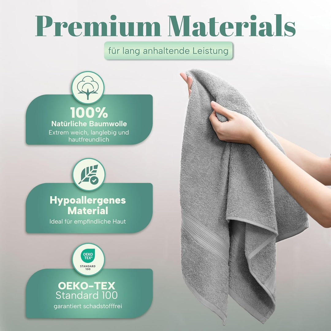 NatureMark NM-HT0842 Frottier Handtücher, 8-er Pack, 50 x 100 cm, 100% Baumwolle (Weiss/Silber), Wei