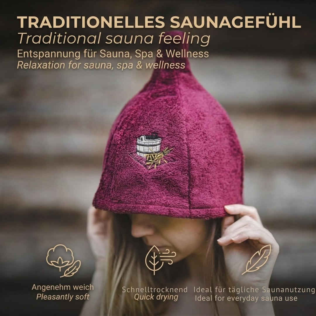 Ger3as 7 Farben Saunahut Damen und Herren 100% Baumwolle mit Stickerei, Wellness Mütze Premium Quali