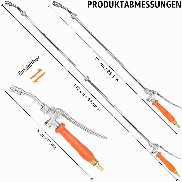 Sprühstab, 112CM Garten Giessstab Metall mit Einstellbarer Düse, 3/8 Zoll &amp; 1/4 Zoll Messing Barb Un