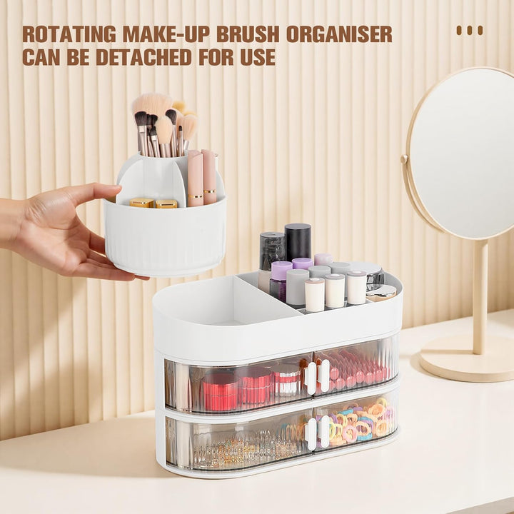 FoiiLiio Make Up Kosmetik Organizer mit Drehbarer Schubladen, Beauty Makeup Organizer Schminktisch,