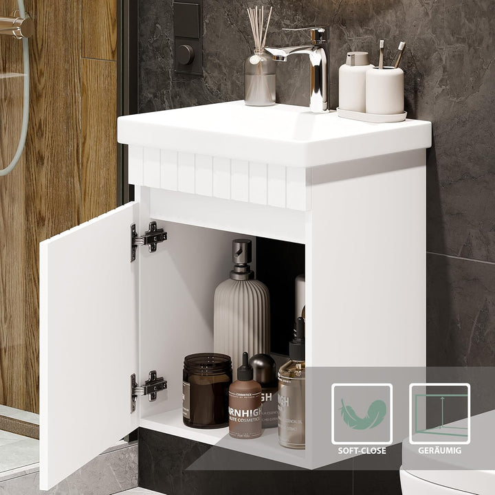 Planetmöbel Cosmia Badmöbel Set Waschtisch mit Unterschrank 50 x 60 x 35 cm Weiss, Armatur Badezimme
