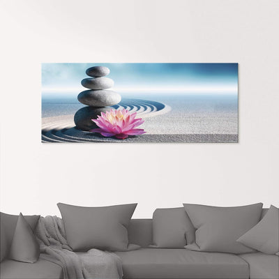 ARTland Glasbilder Wandbild Glas Bild einteilig 100x50 cm Querformat Asien Steine Sand Seerose Lilie