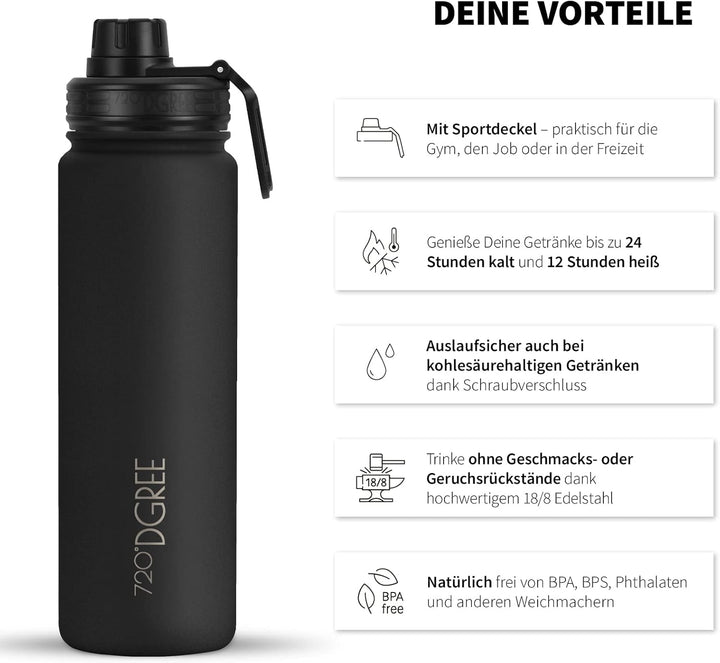 720°DGREE Edelstahl Thermo Trinkflasche 710ml “noLimit” +Früchtebehälter - Auslaufsicher, Kohlensäur