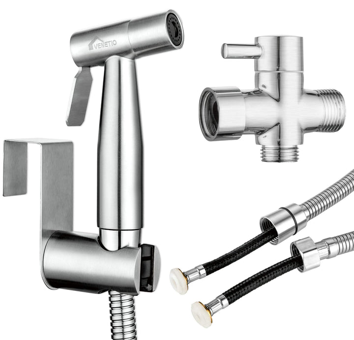 VENETIO Handbrause für Bidet mit auslaufsicherem Schlauch, WC oder Wandmontage, multifunktional für