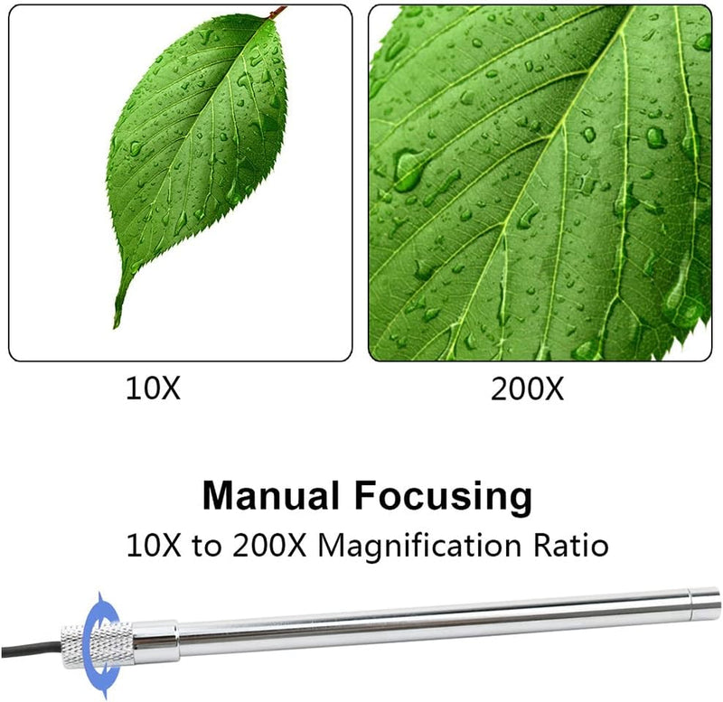 USB-Digitalmikroskop, Kamera mit 200-facher Vergrösserung und Ständer, Handmikroskop mit 2 Megapixel
