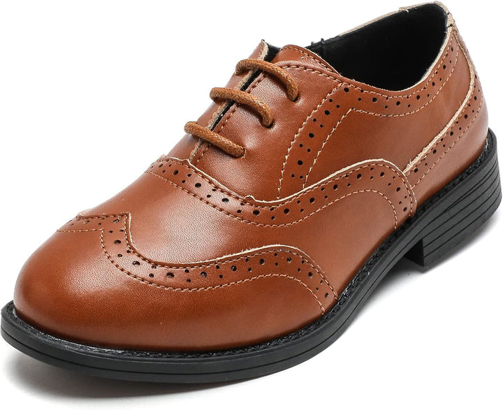 DADAWEN Jungen Schnürhalbschuhe Schule Uniformschuhe Anzugschuhe 27 EU Braun, 27 EU Braun