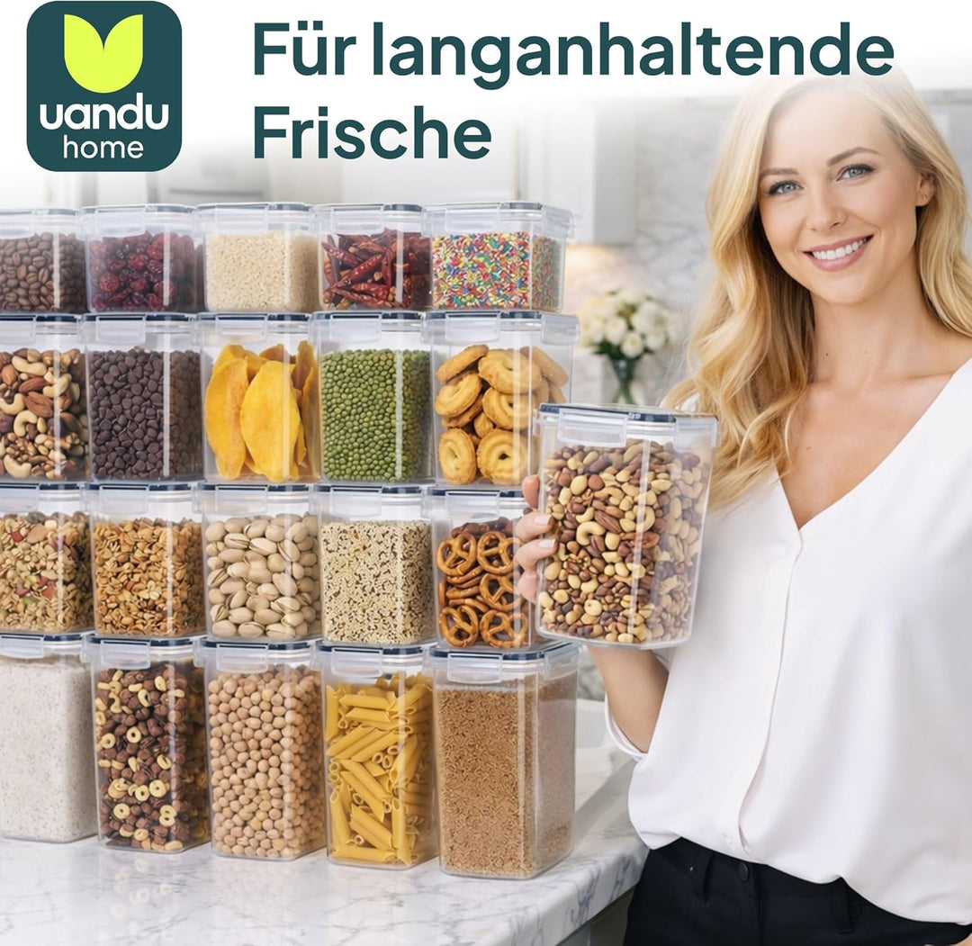 uandu Vorratsdosen mit Deckel luftdicht – 24er Vorratsbehälter Set BPA Frei, Aufbewahrungsbox Küche